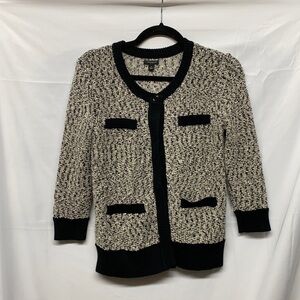 Ann Taylor Button Up Knit Cardigan Black & Gray With Pockets Medium